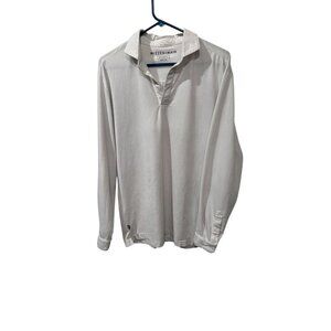 Mizzen+Main Mens Long Sleeve Striped Polo Shirt Medium White Performance Fabric